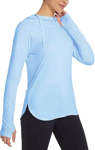 Vista 2 de baleaf Camiseta de protección solar con capucha para mujer, con protección solar UPF 50+, manga larga, protección UV, protección contra erupciones