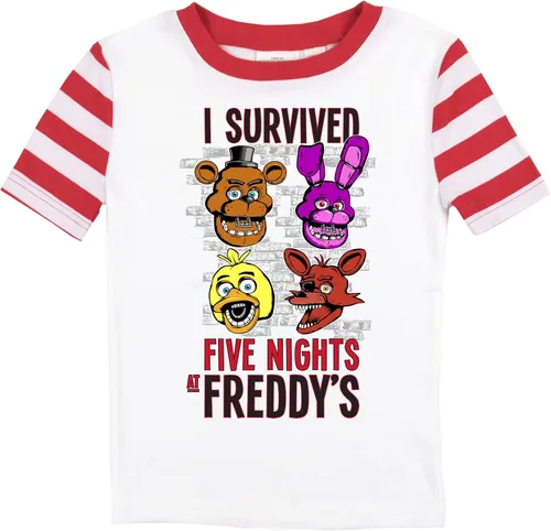 Vista 2 de Five Nights At Freddy's I Survived Heads - Conjunto de camisa de manga corta a rayas rojas y blancas para niño