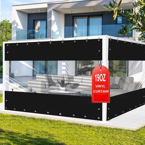 Vista 9 de FoundGo - Cortinas de vinilo de 8'H x 7'W para patio de 19oz, cercado de vinilo transparente para exteriores, lona resistente transparente