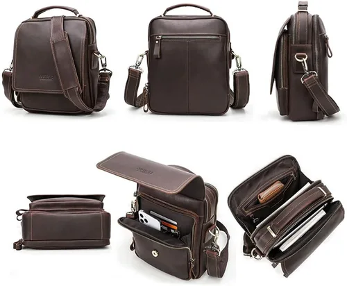 Vista 6 de CONTACTS Bolso de mensajero de cuero de grano completo para hombre, bolso de hombro cruzado, bolso de viaje para iPad de 10.5 pulgadas (marrón)
