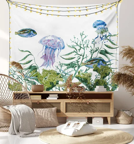 Vista 19 de Ambesonne Tapiz Trippy, vista panorámica de la cascada con bosques de ensueño y mandala oriental psicodélico, decoración de tela para colgar
