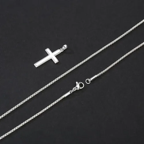 Vista 5 de Ursteel Collar de cruz de plata de ley 925 con colgante de cruz para hombre, collar de cruz chapado en oro de 18 quilates, cadena de caja negra