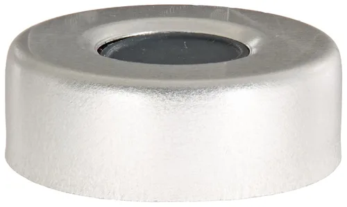 Vista 2 de Wheaton W224224 Sello de crimpado de aluminio con PTFE/butil Septa para frasco de espacio de cabeza, tamaño de cierre de 0.787 in (caja de 100)