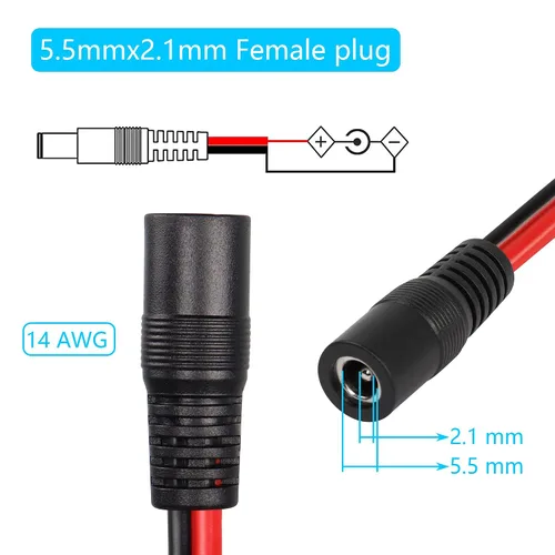 Vista 5 de CERRXIAN 1FT DC5521 Power Pigtails Cable macho y hembra