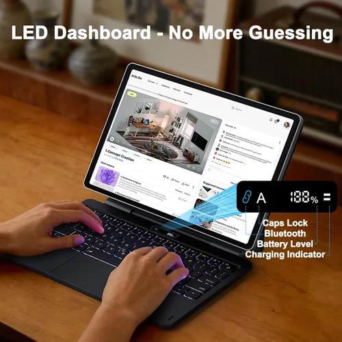 Vista 5 de LAUDTEC - Funda con teclado mágico para Samsung Galaxy Tab S11 / S9 de 11 pulgadas, S10 Lite / S10 FE / S9 FE 5G 10.9 pulgadas, soporte flotante