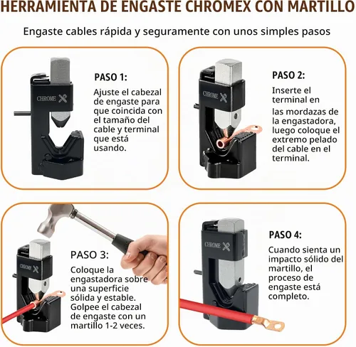 Vista 5 de Crimpadora de cables de batería - Herramienta de prensado de martillo con bolsa de almacenamiento