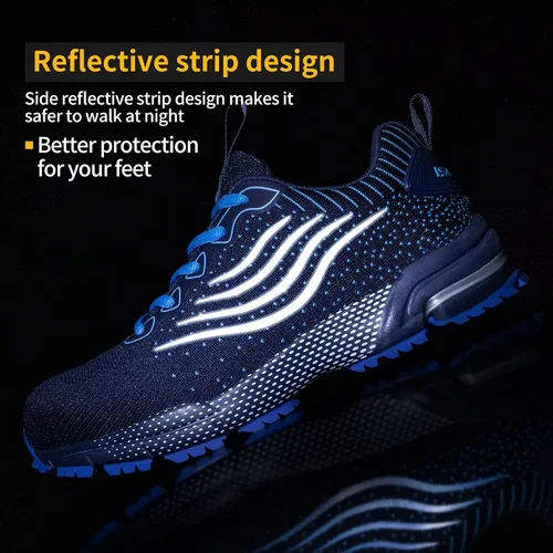 Vista 3 de Zapatos de punta de acero para hombres y mujeres, zapatos de seguridad ligeros, cómodos y acolchados, zapatos de trabajo indestructibles