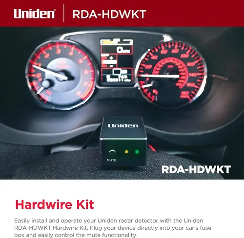 Vista 5 de Kit de cableado duro inteligente Uniden RDA-HDWKT para detector de radar con botón de silencio/marca y LED de alerta y de encendido R8w, R8, R7
