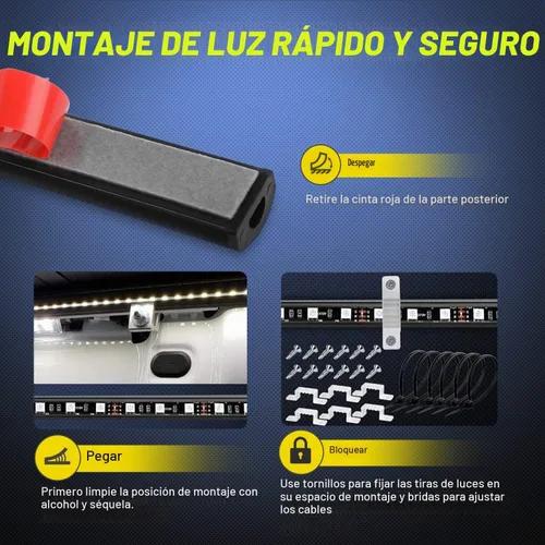 Vista 5 de Nilight Juego de 3 tiras de luz RGB de 60 pulgadas para cama de camión, 270 LED de neón de acento con control remoto RF, interruptor de encendido