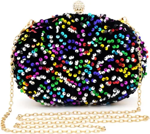 Vista 2 de IAMUHI Bolso de mano con lentejuelas pequeñas, bolso de noche con asa superior, mini bolso cruzado de hombro cuadrado