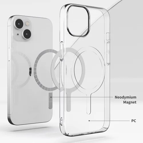 Vista 7 de Sinjimoru Funda transparente para iPhone 14 Plus, ultradelgada, para MagSafe, no amarillea, fuerte, magnética, delgada, transparente, transparente