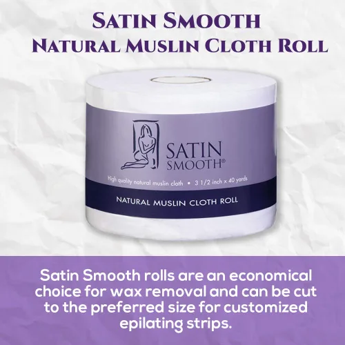 Vista 4 de Satin Smooth Tiras de cera de muselina natural, rollo de muselina, rollo de cera de tela para depilación corporal y cara, 3.5 pulgadas x 40 yardas
