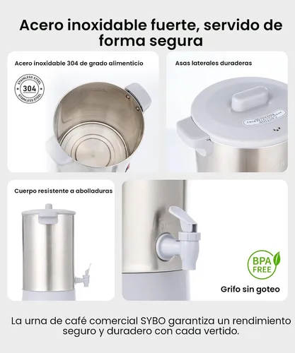 Vista 3 de [Usado] SYBO Urna de café de 45 tazas, cafetera de percolado de acero inoxidable de grado comercial, filtro extraíble, fácil de limpiar, urna