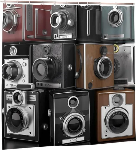 Vista 9 de Retro Cool Camera Collection - Cortina de ducha resistente y gruesa con 12 ganchos, moderna, de granja, impermeable, ligera, para decoración
