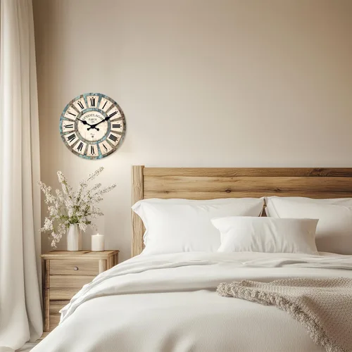 Vista 2 de Reloj de pared de madera retro de granja, funciona con pilas, pequeño reloj de pared decorativo de 10 pulgadas para sala de estar, cocina