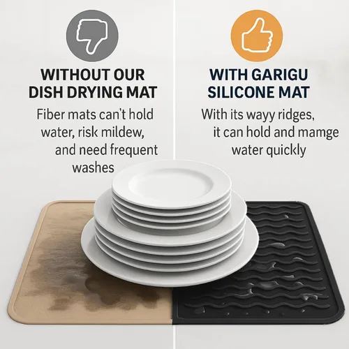 Vista 5 de Tapete de secado de silicona de 16 x 12 pulgadas, tapete antideslizante negro para fregadero para encimera de cocina, almohadilla de platos