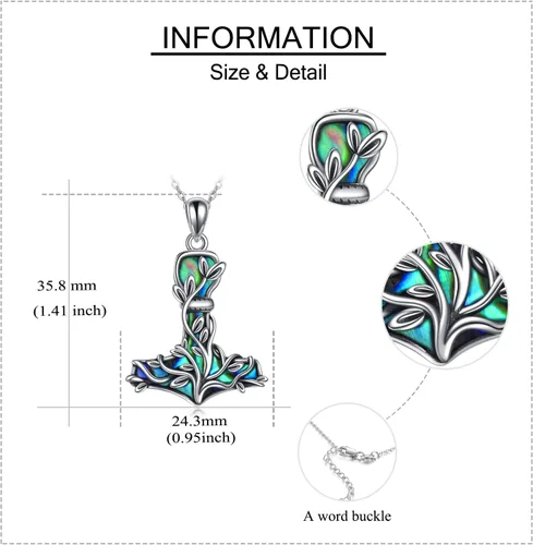 Vista 7 de Thor Hammer Collararetes de plata de ley Mjolnir árbol de la vida colgantearetes colgantes nórdicos vikingos joyas regalos para mujeres y hombres