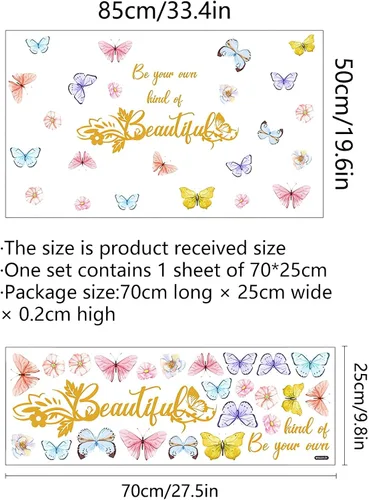 Vista 6 de Calcomanías de pared con eslogan de mariposas coloridas, hermosas calcomanías de pared extraíbles de vinilo extraíble para sala de estar