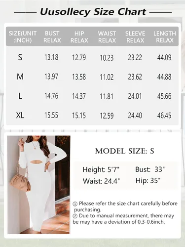 Vista 7 de Uusollecy Vestido de manga larga con cuello redondo para mujer, con abertura lateral, de punto acanalado, entallado, casual, sexy, vestido por