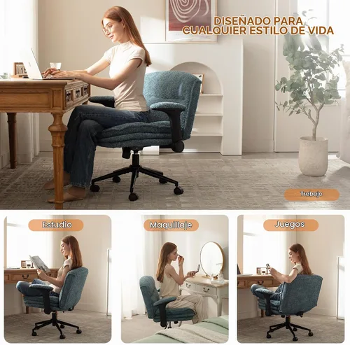 Vista 8 de Dowinx Silla cruzada con brazos y ruedas abatibles ajustables, cómodo sillón ergonómico de escritorio de oficina con 3 cojines de capa, silla