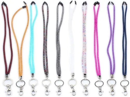 Vista 4 de SAVORI Cordón de llavero brillante de 32.9 pulgadas, con diamantes de imitación de cristal, correa para el cuello para mujeres, niños, profesores