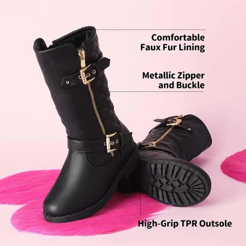 Vista 5 de DREAM PAIRS Botas de motociclista de invierno hasta la rodilla para niñas