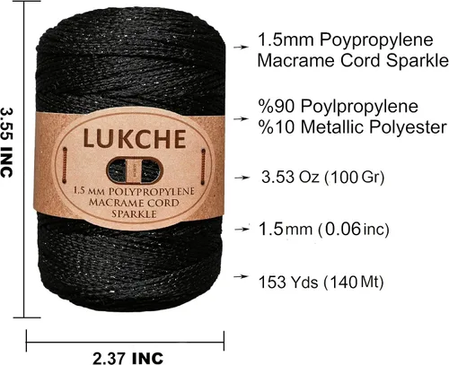 Vista 3 de Cordón de macramé de poliéster de alta calidad de 0.059 in x 153 yardas, cuerda colorida, hilo de ganchillo, suministros de macramé para colgar