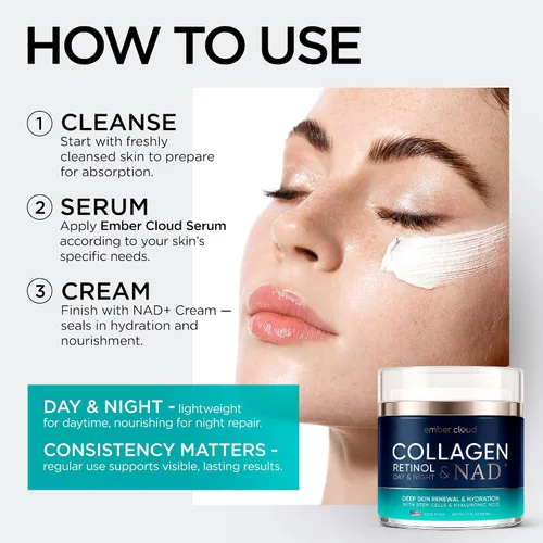 Vista 6 de Crema de Colágeno NAD+ para Rostro con Retinol Ácido Hialurónico Niacinamida para Todo Tipo de Piel - Hidratante Facial Anti-Envejecimiento