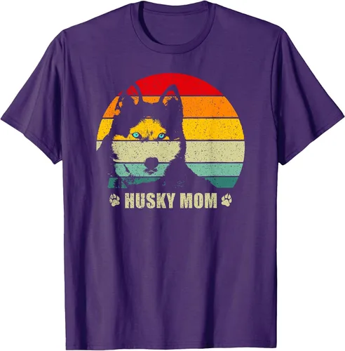 Vista 19 de Husky Mom Retro Dog Lover Mother Siberian Huskies Tee Women T-Shirt Asphalt Grey