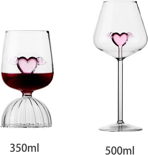 Vista 7 de Juego de 2 copas de vino tinto de cristal de 17 onzas, románticas copas de vino en forma de corazón, copas de cóctel creativas, copas de vino únicas
