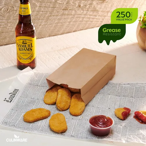 Vista 2 de CulinWare Bolsas de papel marrón forradas con cera de 1 libra, resistentes a la grasa, ecológicas, desechables, parte superior plegable, 250