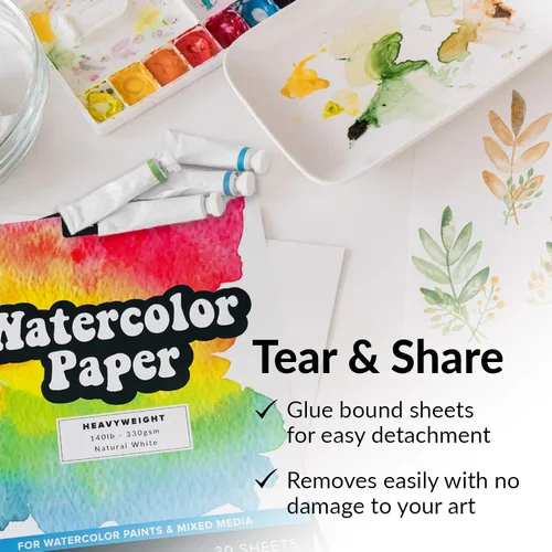 Vista 7 de Bloc de papel de acuarela, paquete de 2, papel pesado blanco prensado en frío de 140 libras para pintura de acuarela, marcadores y bolígrafos, 9 x