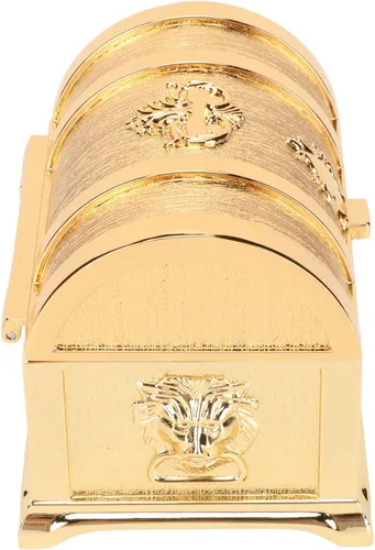 Vista 5 de Joyero de cofre del tesoro con terciopelo suave, caja de almacenamiento de joyas de metal dorado retro, joyero, anillos, aretes, collar, organizador