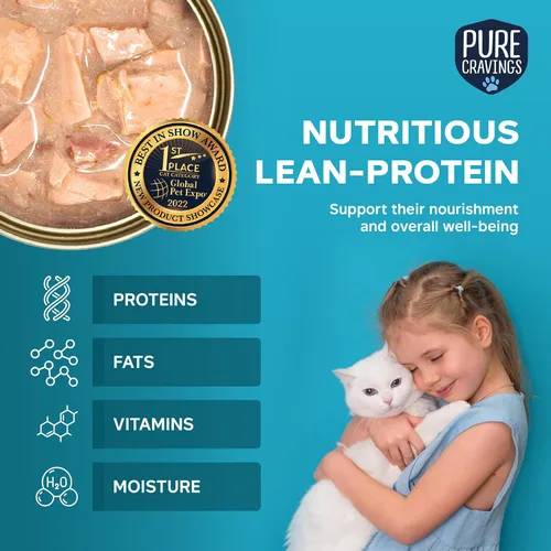Vista 4 de Pure Cravings Alimento enlatado húmedo de atún y pollo picado para gatos, 100% probado con mercurio, lata de pescado húmedo para gatos, sin granos