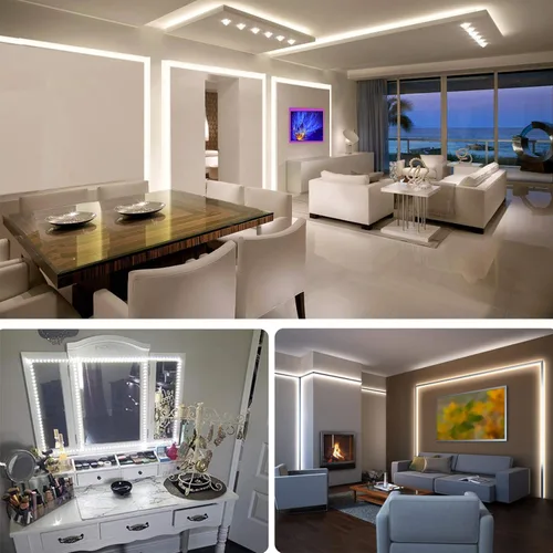 Vista 6 de WOBANE - Tira de luces LED blancas, kit de tira de luz LED regulable, 16.4 pies de luces en cinta flexible para dormitorio, cocina, debajo