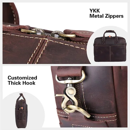 Vista 4 de CUSTOMHOUZZ - Maletín de piel para hombre con cremallera, para hombre