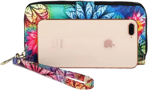 Vista 109 de Cartera de mano para mujer, estilo bohemio, con RFID, elegante, espaciosa con correa para viajes, capacidad para tarjetas, teléfono, dinero