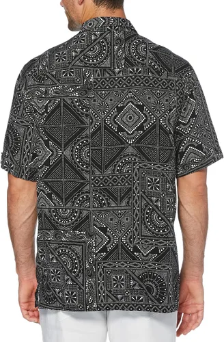 Vista 2 de Cubavera Camisa de manga corta con estampado de bandana para hombre, Negro azabache