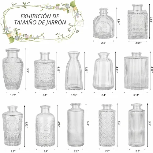 Vista 2 de RUCKAE Juego de 12 jarrones pequeños transparentes para brotes a granel, jarrones de vidrio para mini flores para centros de mesa, decoraciones