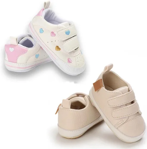 Vista 5 de eitwo 2 pares de zapatos de bebé, para niños y niñas, suela de goma antideslizante, unisex, suaves y ligeros, zapatos de cuna para primeros pasos