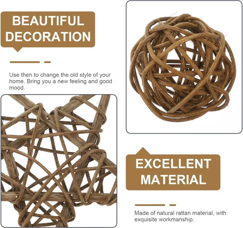 Vista 6 de FOMIYES Bolas de mimbre decorativas naturales, bolas de ratán de mimbre de estrella, 9 piezas, relleno de jarrón, ramitas decorativas, esferas