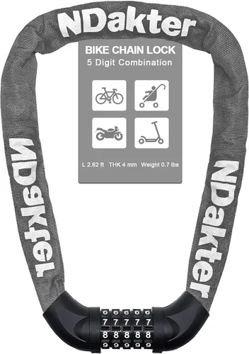 Vista 47 de NDakter Cerradura de cadena para bicicleta, combinación de 5 dígitos, resistente, antirrobo, cerradura de bicicleta de seguridad