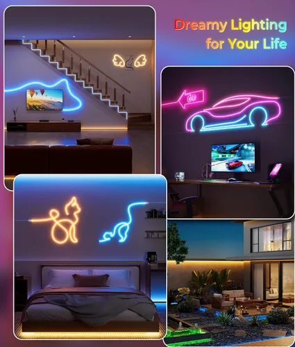 Vista 6 de DeckTok Luces de Cuerda LED de Neón - Control LED Flexible con App/Control Remoto Luces de Cuerda 16.4 Pies Múltiples Modos RGB IP65 Impermeable