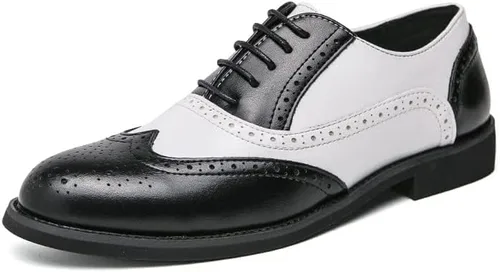 Vista 2 de HuitJours Hombres Brogues Wingtip Lace Up Classic Black Dress Shoes Derby Gatsby Prom Fashion Oxford