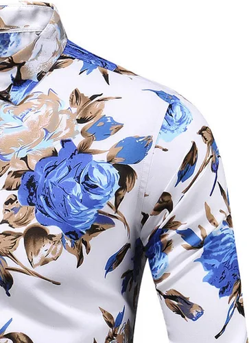 Vista 3 de Camisa de vestir para hombre con botones, diseño floral hawaiano de playa