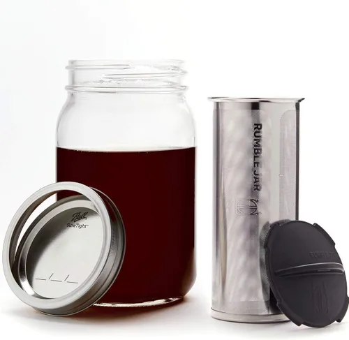 Vista 2 de Rumble Jar - Cafetera fría de próxima generación para tarros Mason - El filtro de 200 micrones es ideal para granos gruesos y café más fuerte