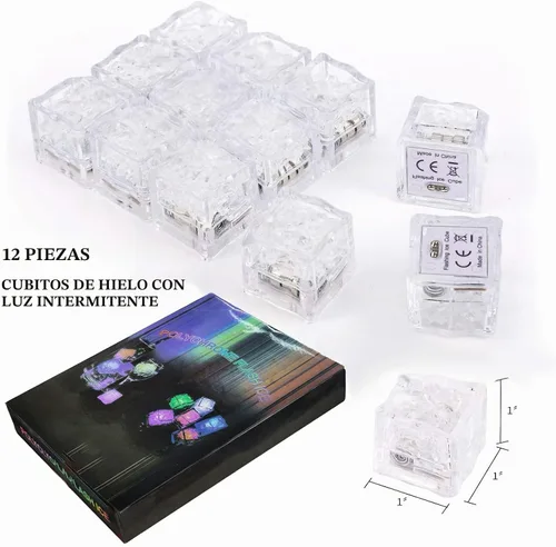 Vista 6 de Enuoli - Cubos de hielo con luz para bebidas, 12 cubos de hielo acrílicos LED flash Multicolor Waterproof Ice Cubes Glowing Reusable Bath Light