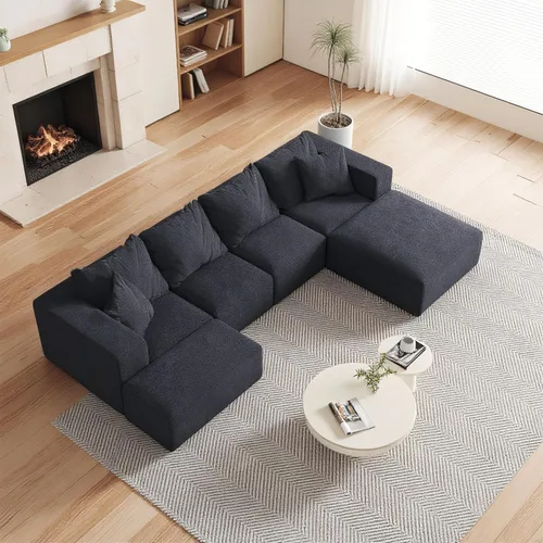 Vista 2 de Sofá de nube de gran tamaño de 132 pulgadas, sofá modular tapizado con 6 almohadas, sofás de felpilla de asiento profundo para sala de estar Negro