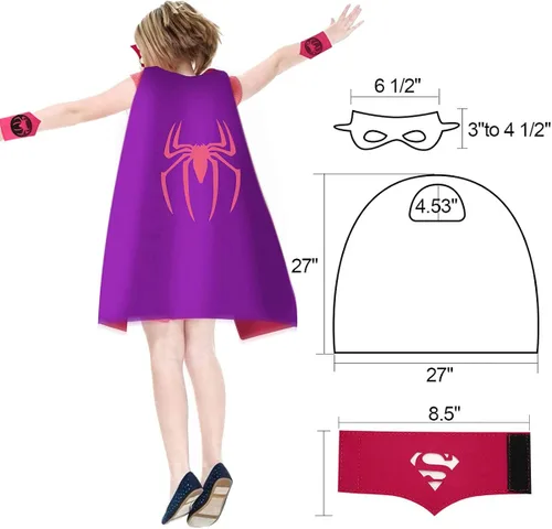 Vista 6 de CANSHOW Capas de superhéroe para niños, disfraces de disfraces, máscara de fieltro con pulsera, Halloween y cosplay