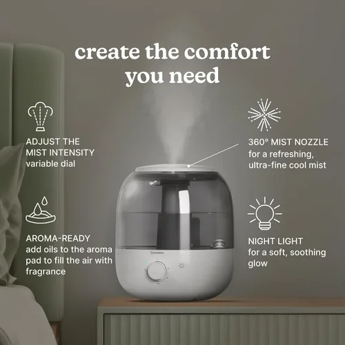 Vista 3 de Homedics Humidificador ultrasónico de llenado superior, niebla fría, boquilla de 360°, hasta 25 horas de tiempo de funcionamiento, para habitación